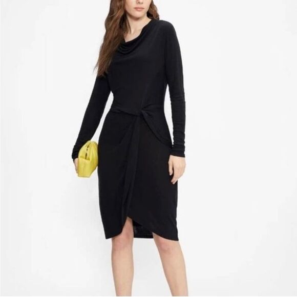 Ted Baker Natural Neyda Jersey Drape Long Sleeve Mini Dress Black Size 4-6 - Picture 2 of 11